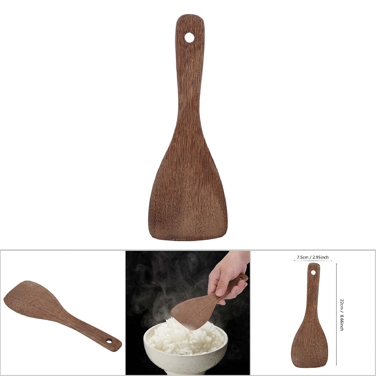 Chazcool Wooden Spatula, Flat Wooden Spoon, Wood Spatula Fried Rice Turner, Kitchen Cooking Tool for Cooking, Frying, Flipping & Stirring, Steak & Pizza