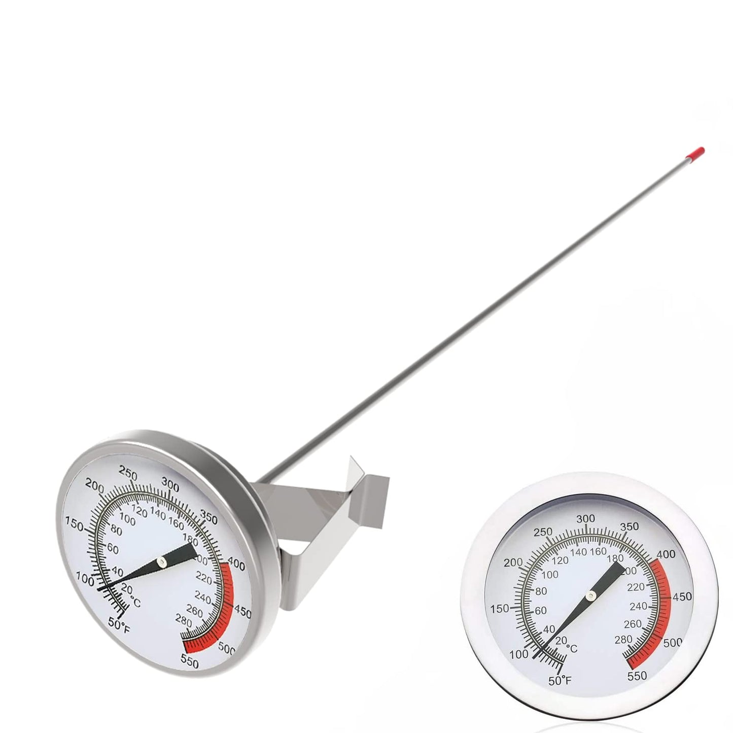 Lightbeam 16" Long Stem Deep Fry Thermometer with Clamp, Instant Read 2" Dial Meat BBQ Thermometer for Deep Fry, Grill, Turkey, Candy, Coffee etc