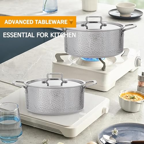 Vivicreate Tri Ply Stainless Steel Stock Pot with Lid 5 Quart Hammered Stockpot Induction Cooking Pot Soup Pot Compatible with All Stovetops (5QT)