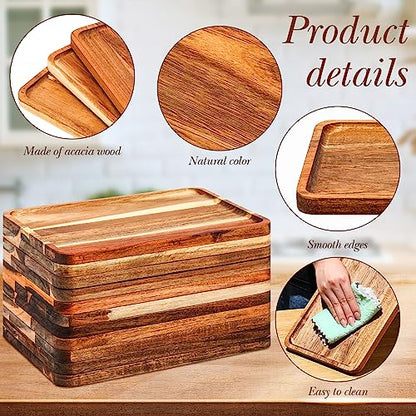 Roshtia 12 Pcs Acacia Wood Serving Tray Rectangular Wooden Serving Platter Christmas Dinner Plates Wood Cheese Charcuterie Board for Food Vegetable, Charcuterie, Appetizer (8'' X 12'' X 0.6'')