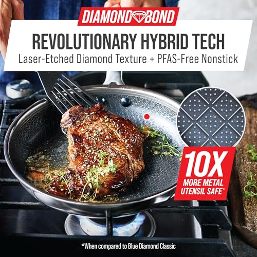 Blue Diamond Hybrid Nonstick Stainless Steel 8” Frying Pan, PFAS-Free Ceramic Skillet, Diamond Bond Powerful Searing, Egg & Omelet Pan, Dishwasher Safe, Stay-Cool Handle, Induction Ready, All Cooktops