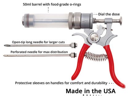 SpitJack Magnum Meat Injector. Food Flavor Injection Syringe for Smoked BBQ Marinades and Meat Seasoning. 2 Needles for Pork Butt, Beef Brisket, Turkey Breast. 50ml Capacity. Made in The USA.