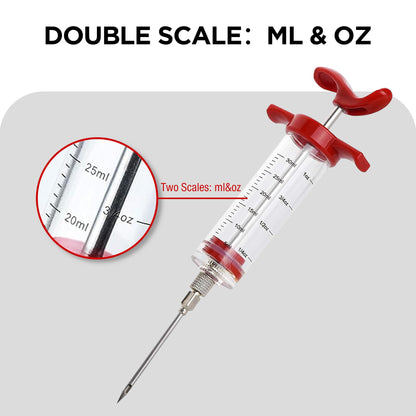 Red Mountain Valley Meat Injector, Portable Plastic Marinade Turkey Injector Syringe with Screw-on Meat Needle for Smoker BBQ Grill, food syringe,1-oz, Red