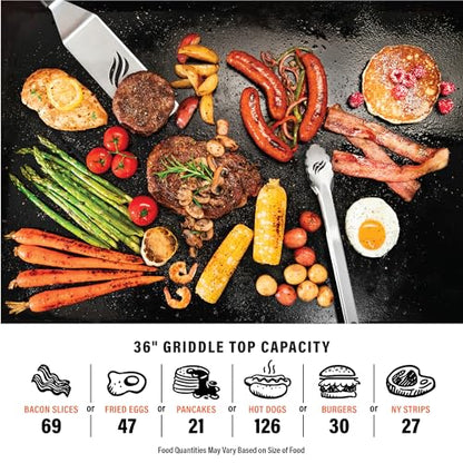 Blackstone Original 36" Griddle, Portable Outdoor Grill with Built-In Hood, Black - Includes Extendable Side Shelves and Caster Wheels
