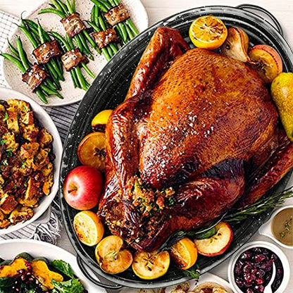 13” Granite Roasting Pan,Enameled Oval Roasting Pan with Domed Lid, Oval Turkey Roaster Pot, Broiler Pan Great - For Roasted Turkey, Chicken, Lamb, Vegetables 2026 Update