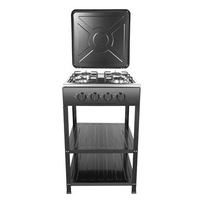 4-Burner Propane Gas Stove, 34120 BTU Output for Patio Garden Barbecue Grilling, Free Standing 2-Tier Storage Rack for Apartments, Outdoor, Rvs, Black