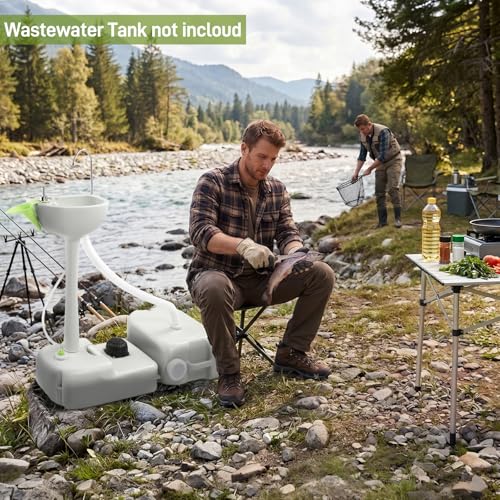 Outvita Portable Camping Sink w/ 19L Water Tank Rolling Wheels Towel Holder Soap Dispenser Faucet, Outdoor Foot Pump Washing Station for RV Boat Travel Picnic Worksit