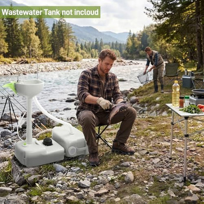 Outvita Portable Camping Sink w/ 19L Water Tank Rolling Wheels Towel Holder Soap Dispenser Faucet, Outdoor Foot Pump Washing Station for RV Boat Travel Picnic Worksit