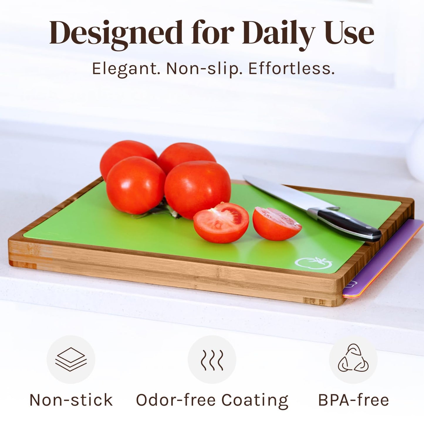 Bamboo Wood Cutting Board Set, Bamboo with 6 Color Coded Flexible Plastic Chopping Mats with Food Icons, Wooden Cutting Boards For Kitchen, Wooden Chopping Board Set Non Toxic Dishwasher Safe