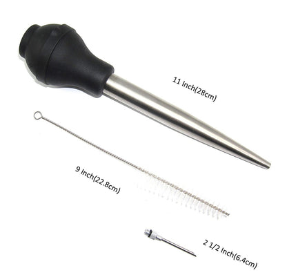 Silicone Bulb Turkey Baster Syringe Stainless Steel Marinade Injector With Needle And Cleaning Brush