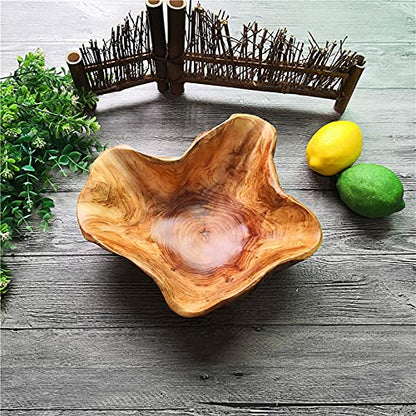 JFFLYIT Creative Wood Bowl Root Carved Bowl Handmade Natural Real Wood Candy Serving Bowl (9"-10")