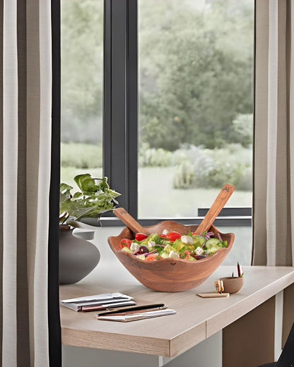 Melvvi Large Wooden Salad Bowl Set with 2 Small Bowls and 2 Serving Utensils | 12" & 6" Acacia Wood Bowls for Food | Great Gift for Kitchen & Dining (Natural Set of 5) (Natural Set of 3)