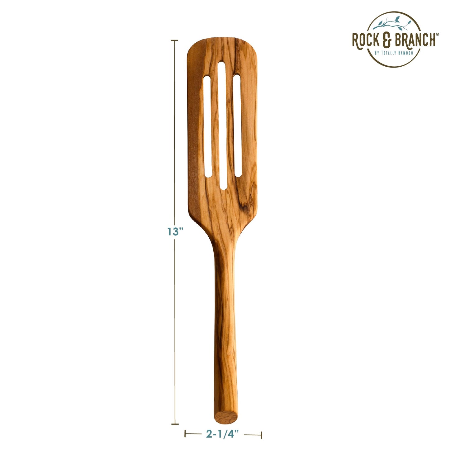 Rock & Branch Olive Wood Slotted Spurtle, Wooden Spatula for Cooking, Safe for Nonstick Cookware, 13" Long