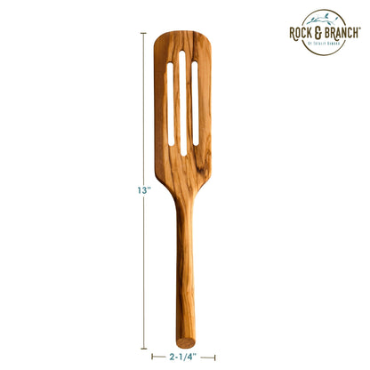 Rock & Branch Olive Wood Slotted Spurtle, Wooden Spatula for Cooking, Safe for Nonstick Cookware, 13" Long