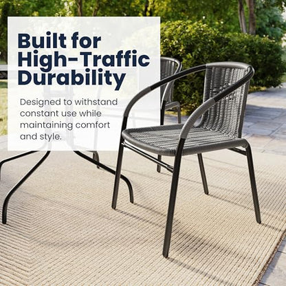 Flash Furniture 5-Piece 28" Square Indoor/Outdoor Patio Table and Chairs Set, Glass Metal Bistro Table and 4 Stacking Rattan Chairs, Gray