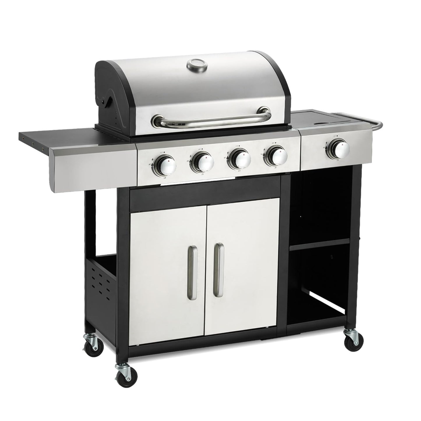 4-Burner Propane Gas Grill with Side Burner & Cabinet - 49,000 BTU Stainless Steel BBQ Grill, Porcelain-Enameled Cast Iron Grates for Outdoor Cooking, Patio & Backyard