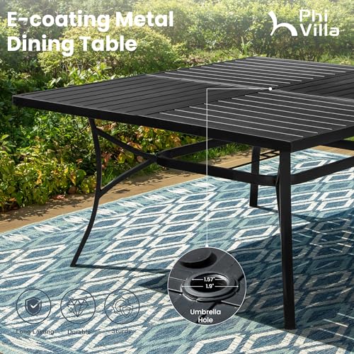 PHI VILLA 9 Piece Outdoor Patio Dining Set, Large Square Metal Dining Table and 8 Outdoor Swivel Dining Chairs, Patio Table and Gray Chair Furniture Dining Set for 8 Person