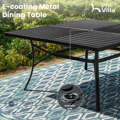 PHI VILLA 9 Pcs Outdoor Patio Dining Set, 8 Outdoor Padded Swivel Dining Chairs and Large Square Metal Dining Table, Outside Table and Chair Furniture Dining Set for 8 Person (Blue)