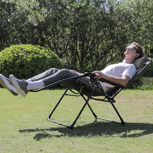 Colegence Oversized Padded Zero Gravity Lounge Chair, Foldable Patio Anti Gravity Reclining Chairs Folding Lawn Recliner with Cup Holder for Yard, Camping, Outdoor, Support 350 LBS, Black
