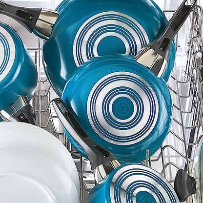 Farberware Dishwasher Safe Aluminum Nonstick Cookware Pots and Pans Set, 15-Piece, Teal