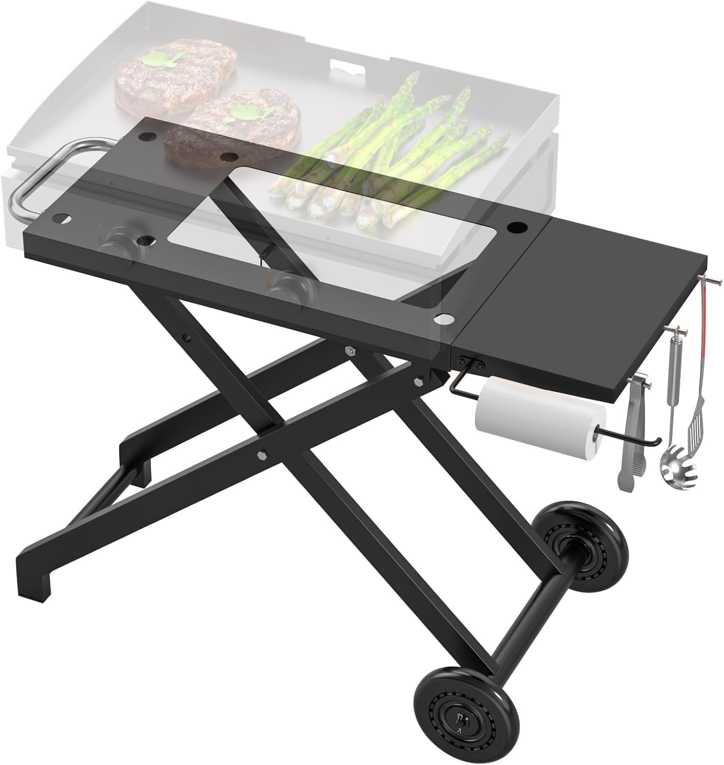 Portable Collapsible Grill Stand Griddle Cart for Blackstone 17"/22" Tabletop Griddle, Outdoor BBQ Accessories, Folding Cart Griddle Stand with Side Shelf for Blackstone