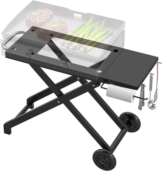 Portable Collapsible Grill Stand Griddle Cart for Blackstone 17"/22" Tabletop Griddle, Outdoor BBQ Accessories, Folding Cart Griddle Stand with Side Shelf for Blackstone