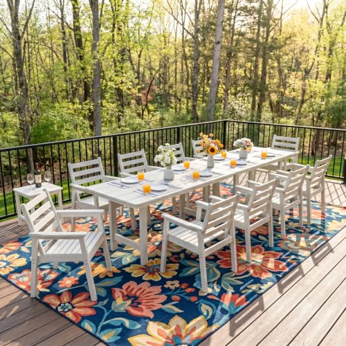 AZXZCS 12-Piece Outdoor Dining Set, All-Weather HDPE Patio Furniture, Two 66.5" Slatted Table with 1.6" Umbrella Hole & 10 Ergonomic Armchairs, Heavy Duty 350lbs Capacity, UV Resistant, White