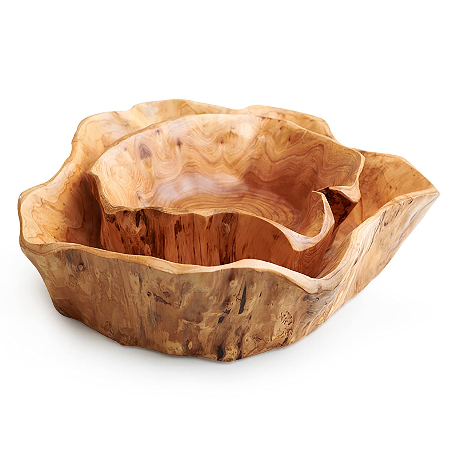 JFFLYIT Creative Wood Bowl Root Carved Bowl Handmade Natural Real Wood Candy Serving Bowl (12"-14")