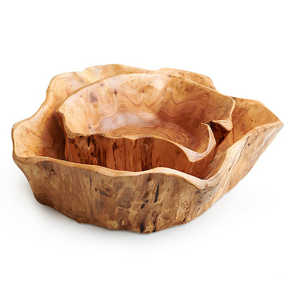 JFFLYIT Creative Wood Bowl Root Carved Bowl Handmade Natural Real Wood Candy Serving Bowl (12"-14")