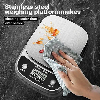 GRAM PRES Food Kitchen Scale Digital Weight Grams and Oz，Professional Small Digital Kitchen Food Scales 3kg/0.1g for Weight Loss