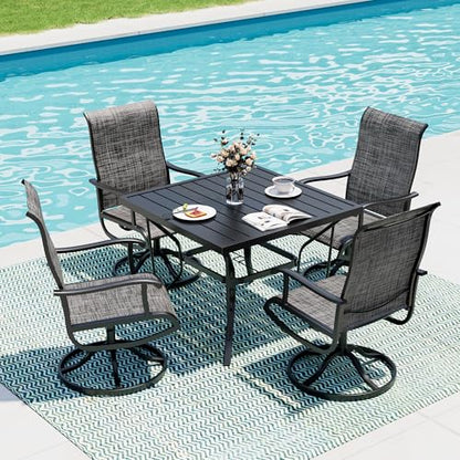PATIOPIA 5-Piece Outdoor Dining Set, Patio Furniture Set with Textilene Swivel Chairs, Outdoor Table & 4 Chairs for Garden, Backyard, Poolside, Deck, Charcoal