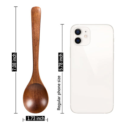 Hefild 7 PCS Wooden Spoons for Eating, 7 inch Wooden Honey Spoons for Tea, Wood Teaspoons for Stirring Coffee, Hard Wood Table Spoon for Cooking, Small Serving Spoon for Soup, Desserts & Cereal