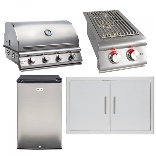 Blaze Prelude LBM 4-Piece 32-Inch Natural Gas Outdoor Kitchen Package w/Double Side Burner & Refrigerator - BLZ-4LBM126-NG-4PC-SC