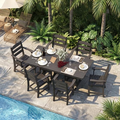 HOPUBUY 5 Pieces Patio Dining Set for 4, 71" HDPE All-Weather Patio Table and Chairs Set with Umbrella Hole, Durable Outdoor Furniture Set for Garden, Backyard, Lawn & Poolside (Black)