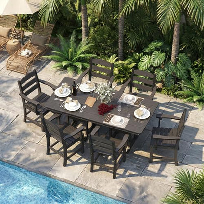 HOPUBUY 5 Pieces Patio Dining Set for 4, 71" HDPE All-Weather Patio Table and Chairs Set with Umbrella Hole, Durable Outdoor Furniture Set for Garden, Backyard, Lawn & Poolside (Black)