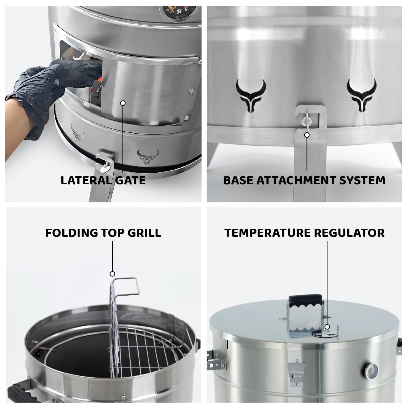 Premium Barrel Smoker With Lateral Gate and Ventilation System-Vertical Smoker, Barril Para asar carne Made of Stainless Steel (Large)