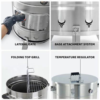 Premium Barrel Smoker With Lateral Gate and Ventilation System-Vertical Smoker, Barril Para asar carne Made of Stainless Steel (Large)