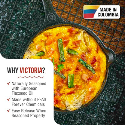 Victoria 8-Inch Cast Iron Skillet, Pre-Seasoned Cast-Iron Frying Pan with Long Handle, Made in Colombia