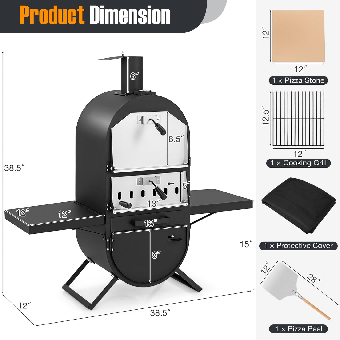 Giantex Pizza Oven Wood Fired - 2-Layer Outdoor Pizza Oven with Side Tables, Bottom Storage Cabinet, Pizza Stone, Pizza Peel, Cooking Grid, Cover, Pizza Maker for Outside Backyard Party Camping