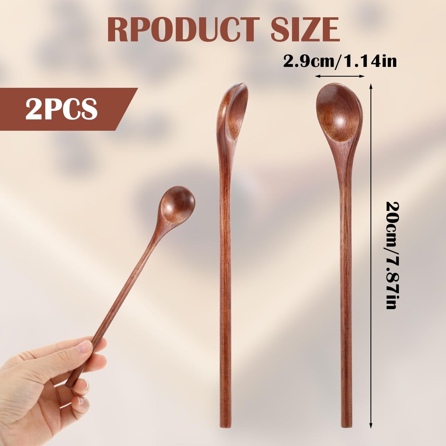 Ouligay 2 Pcs Long Wooden Spoon,Wooden Honey Spoon,7.8 Inch Wood Mixing Spoons for Coffee,Wood Spoons for Eating Stirring,Wooden Teaspoon with Long Handle for Kitchen Bar Restaurant