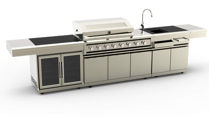 MCP Island Grills Modular 3 Piece Island Electric and Propane or Natural Gas BBQ Outdoor Stainless Steel Grill Kitchen, with Double Wine Refrigerator, Sink, Rotisserie, Black Marble Top and FREE Protective Canvas Cover, 08BF-DF