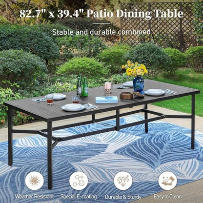 Patio Dining Set 9 Piece, 8 x Woven Rattan Swivel Chairs with Waterproof Cushion, 83" Rectangular Metal Dining Table with Umbrella Hole, Outdoor Table and Chairs Set for Backyard Lawn and Deck, Beige
