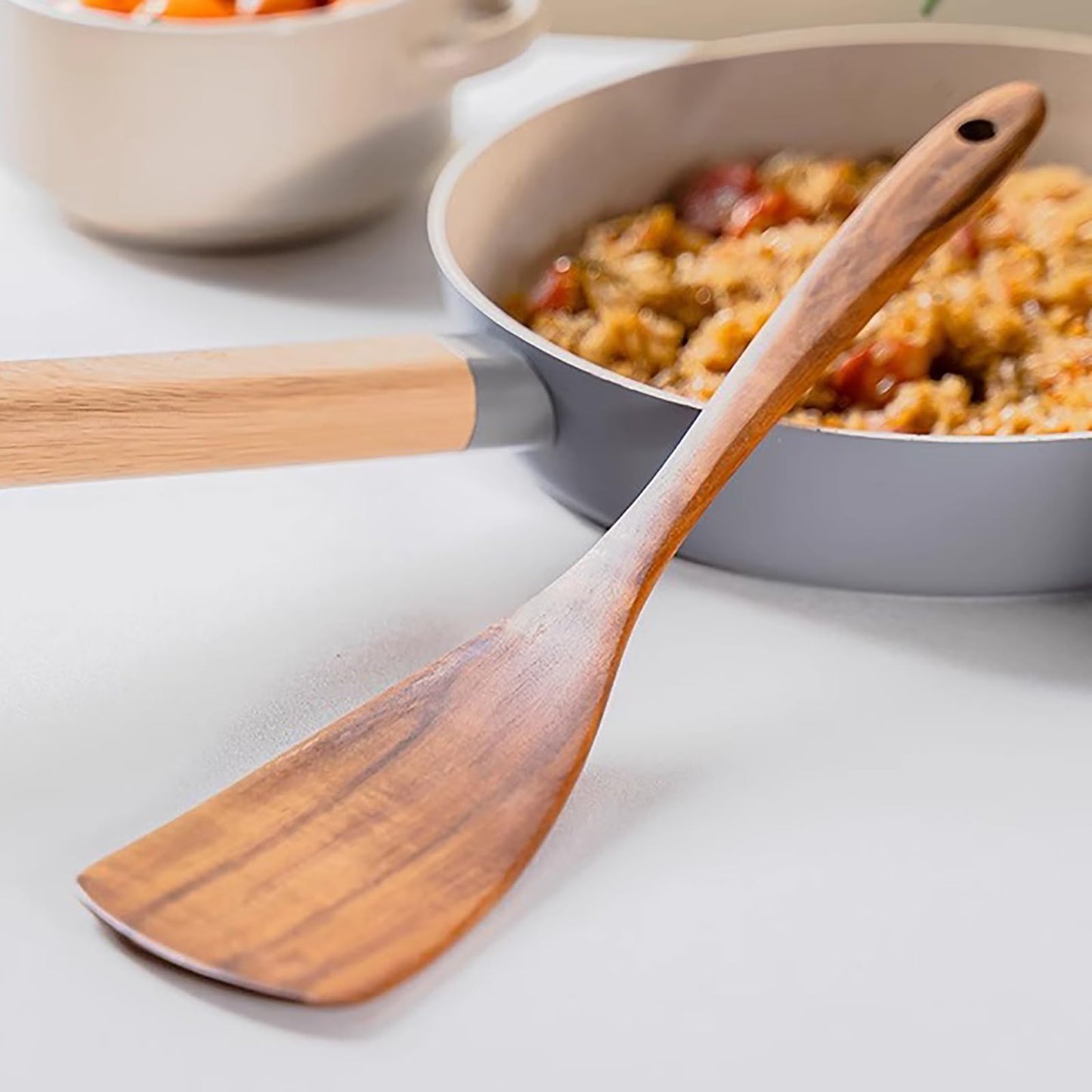 2 Pcs Wooden Spatula Set - Acacia Wood Non-Stick Kitchen Utensils with Long Handle - Solid & Slotted Spatulas for Cooking, Baking - Smooth Finish, Handmade Wooden Spoons