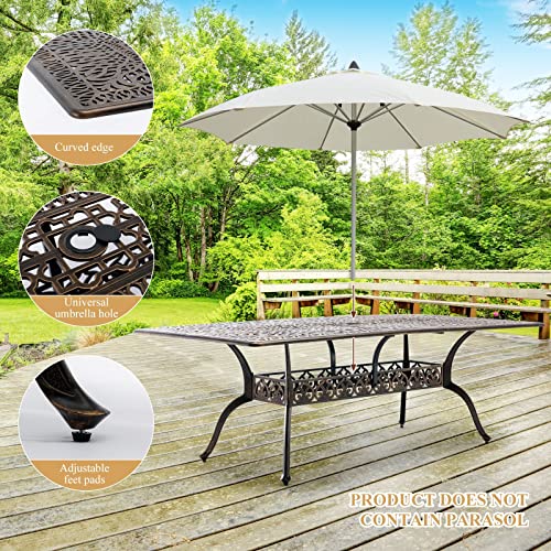 Attliahome 9-Piece Cast Aluminum Outdoor Table and Chairs, Classic Vintage Patio Dining Set for 8 Include 87" Rectangular Patio Dining Table and 8 Chairs with Removable Cushion and Umbrella Hole