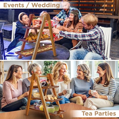 MAJURI 3 Tier Wooden Serving Tray, Halloween Serving Tray, Set of 2 Tongs Free, Tiered Serving Trays for Party, Picnic, Your Perfect Elevated Charcuterie Stand and for 3 Tiered Dessert Stand Lovers