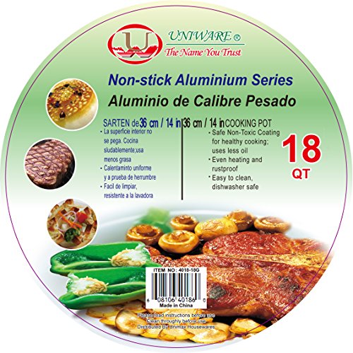 Uniware Non-Stick Aluminum Stock Pot With Glass Lid,Black (18 QT)