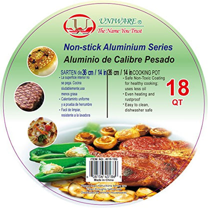 Uniware Non-Stick Aluminum Stock Pot With Glass Lid,Black (18 QT)