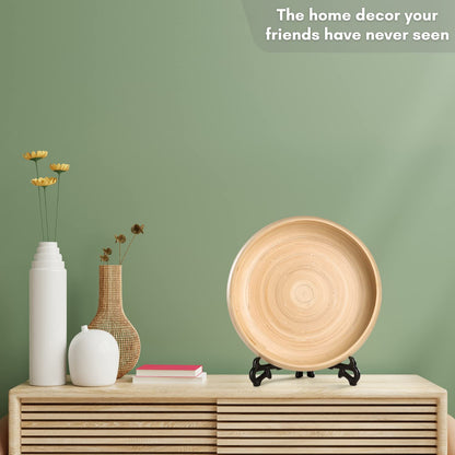 LEXA 12" Handmade Natural Bamboo Wooden Fruit Bowl for Kitchen Counter - 130 oz Lightweight Large Bamboo Wood Salad Bowl