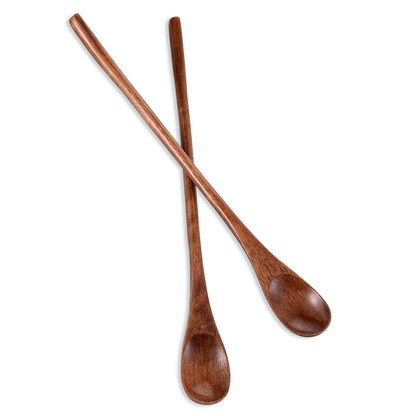 Piriuuo 2 Pcs Long Wooden Teaspoon, 9.25 Inch Honey Spoon Wooden Spoons for Honey Wood Coffee Spoon with Long Handle for Stirring Mixing (Brown)