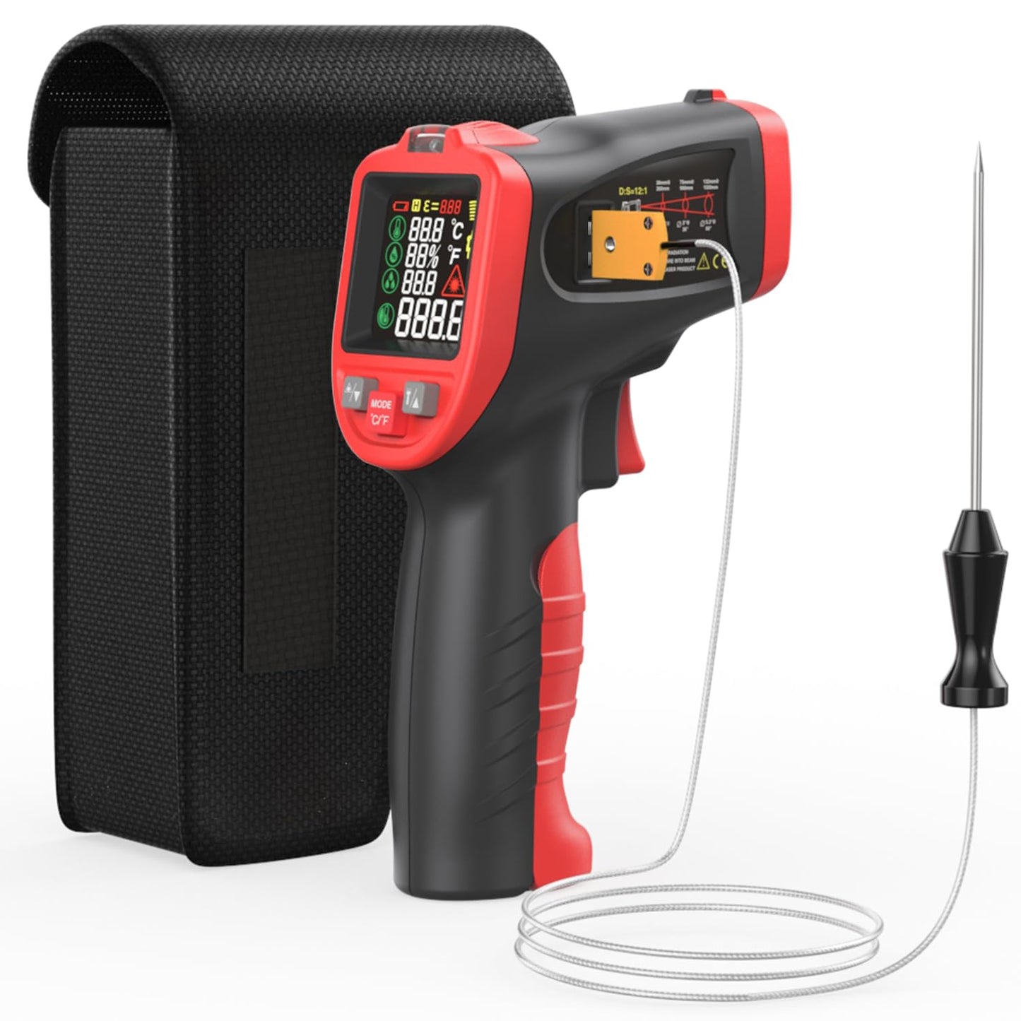 Infrared Thermometer Temperature Gun with Probe -58℉ to 1202℉, Digital Heat Surface Temp Gun, Non-Contact Laser Thermal Gun for Cooking Food, Barbecue Meat, Pizza Oven, Griddle (CM650)